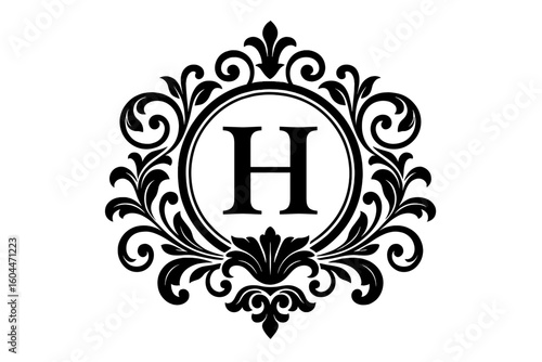 Ornamental Monogram Letter H Flourish, Luxury Vintage Victorian Frame, Classic Floral Crest, Decorative Swirl Logo Template, Elegant Branding Element Vector Isolated on Transparent Background