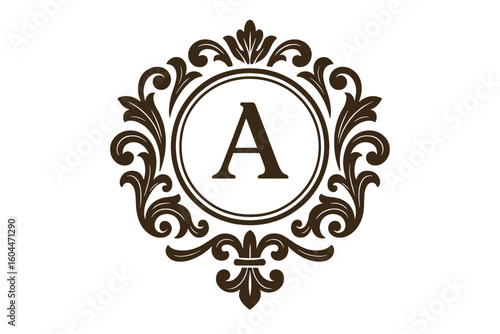 Ornate Vintage Monogram Letter A Decorative Emblem for Logos, Branding, Invitations, Luxury Packaging, Crest Border Frame, Elegant Flourish Vector Isolated on Transparent Background