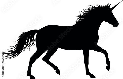 Unicorn Silhouette with Mane Flowing in the Wind