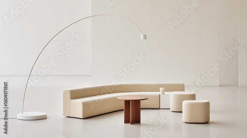 A modern lounge area featuring a modular sofa and sculptural lamp, embodying Scandinavian-inspired interior design.