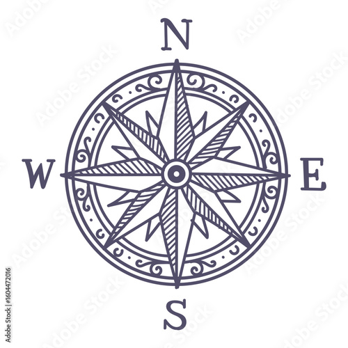 Compass wind rose Doodle hand drawn style vector design 
