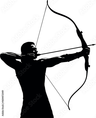 Archer Aiming Bow and Arrow in Black Silhouette Design
