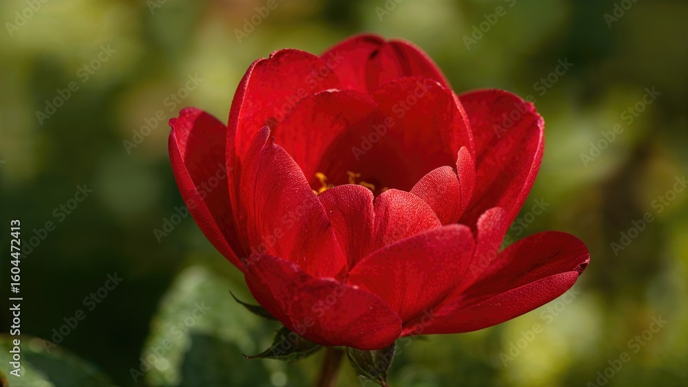 Fototapeta premium Close-up portrait of a unique blossom showcasing vibrant red hues in a natural garden setting