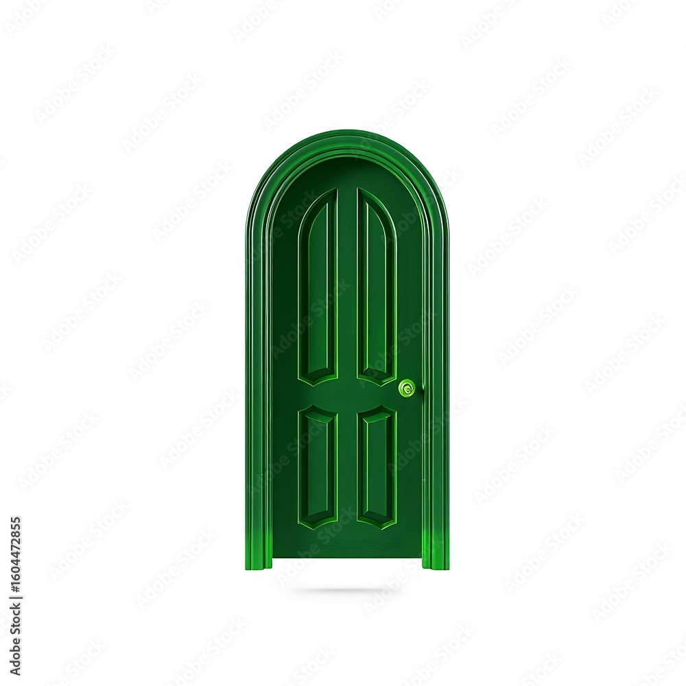 3d icon of a tall, arched green door with a classic design isolated on a white background 3d icon of a tall, arched green door with a classic design isolated on a white background