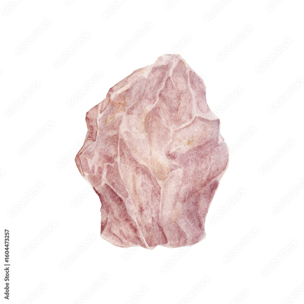 Fototapeta premium Soft pink rose quartz crystal in watercolor, symbolizing love, healing, and self-compassion. Linked to the waning gibbous moon, this piece is ideal for wellness, feminine, or mystical-themed designs