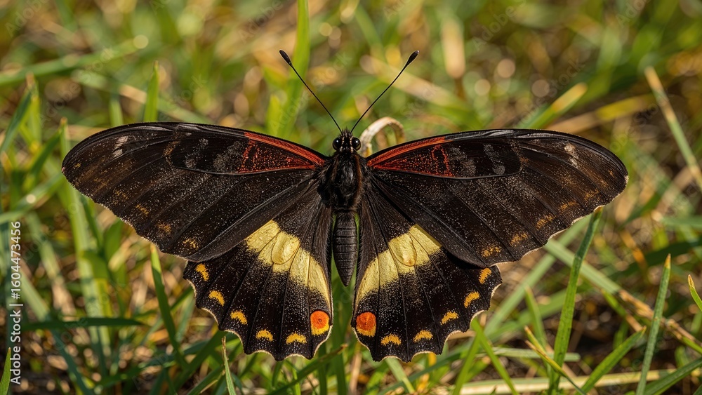 Obraz premium Close-up photo of a large male birdwing butterfly, the biggest butterfly species in the region