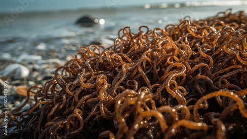 Detailed view of brown algae called Channelled Wrack found in the upper tidal region