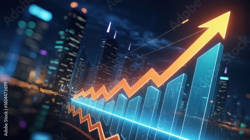 Wallpaper Mural Uptrend Arrow Ascending Over Bar Chart in Cityscape Torontodigital.ca