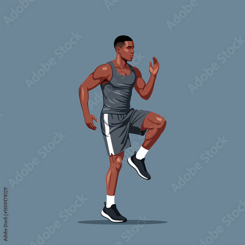 Man Exercising with High Knee Raises for Cardio Training Indoors