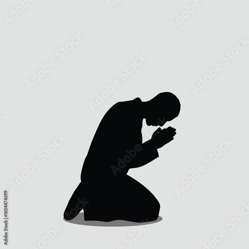 Silhouette of a person kneeling in prayer vector illustration