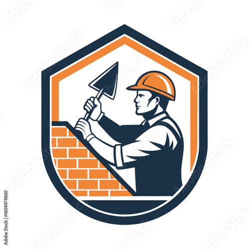 Construction Worker and House Frame Logo for Building Contractors
