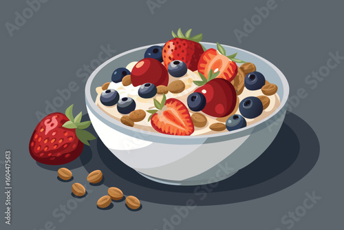 Illustration of a Healthy Breakfast Bowl with Berries and Nuts