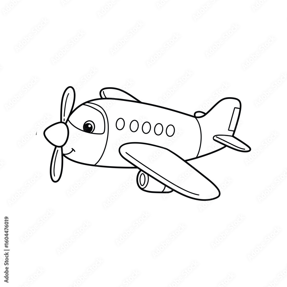 Fototapeta premium Cute cartoon airplane coloring page printable propeller plane illustration for kids