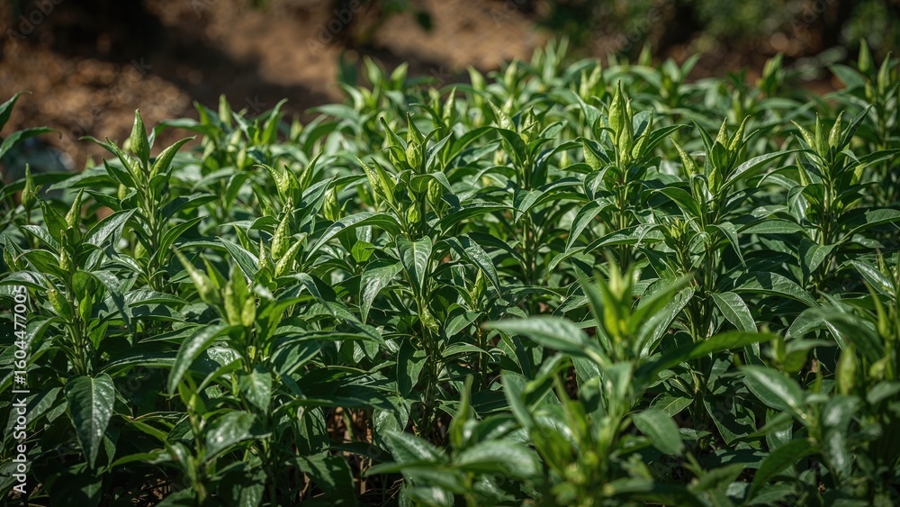Immature Chili Peppers in Village Plantation Fields Immature Chili Peppers in Village Plantation Fields