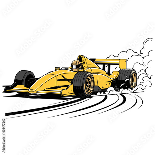 F1 energy boost print. Bold racer spirit club design. Gas up your soul. Go faster, go bolder. Fast track tee artwork. High Speed Racecar Clipart. Formula One Car for Tee and Poster Design.