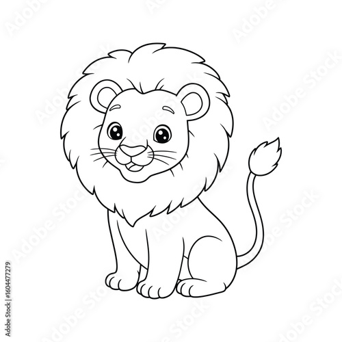 Cute cartoon lion coloring page black and white line art adorable baby lion illustration