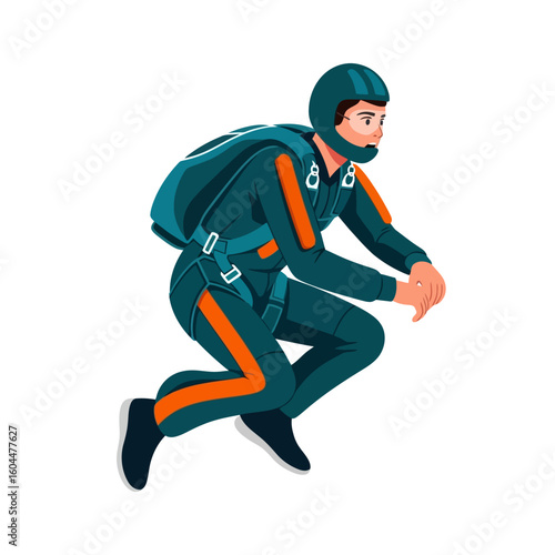Person Skydiving Wearing Helmet and Jumpsuit in Mid-air Illustration