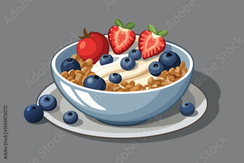 Illustration of a Healthy Breakfast Bowl with Berries and Nuts