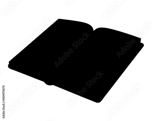 Silhouette of open book on white background, inviting reading and study