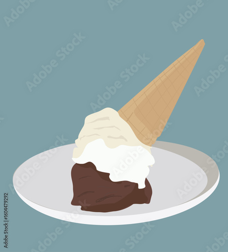 ice cream spilled on the plate. ice cream falls