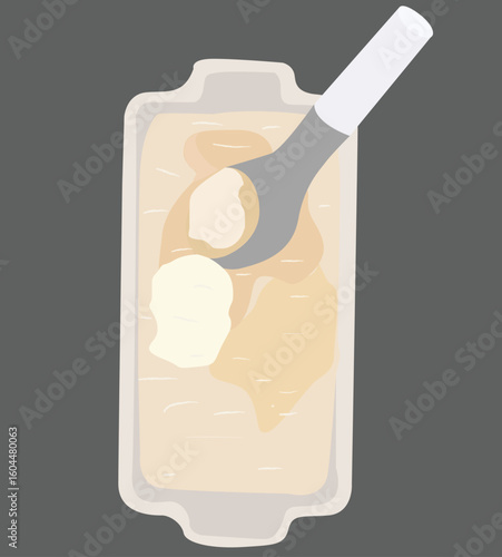 ice cream in a tub.oval container with ice cream