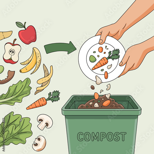 Composting Food Waste and Reducing Environmental Impact Illustrating Sustainable Practices for a Greener Future