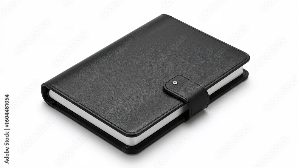Handy black leather daily agenda perfect for carrying anywhere, shown on a white background. Handy black leather daily agenda perfect for carrying anywhere, shown on a white background.