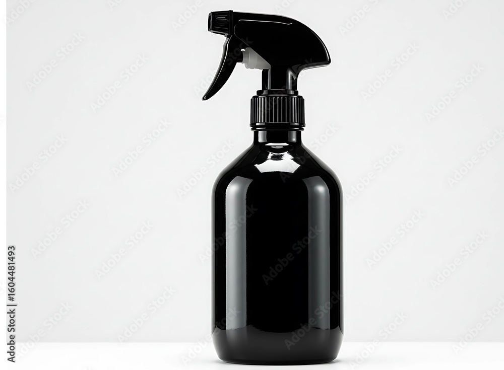 Fototapeta premium Sleek black spray bottle with trigger nozzle on a white background