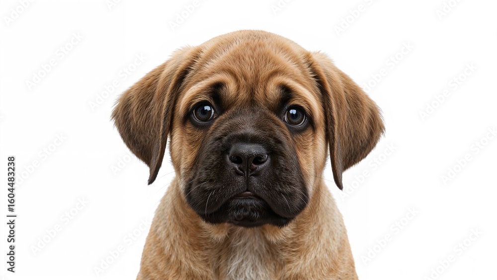 Fototapeta premium Close-up image of a mastiff puppy at three months on a plain white background