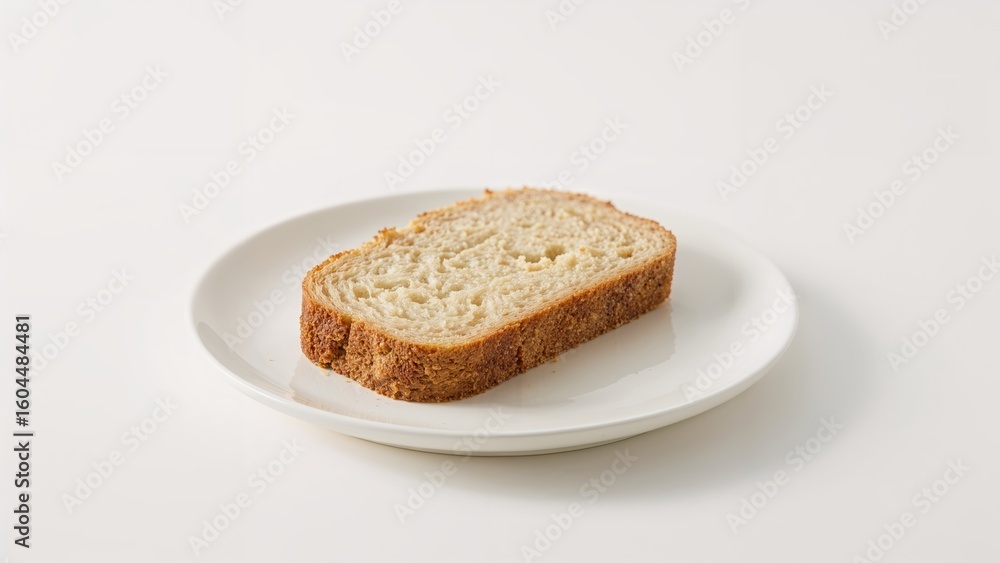 A piece of warm bread on a plain white surface A piece of warm bread on a plain white surface
