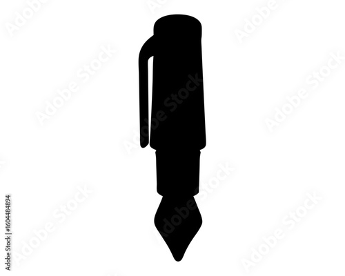 Silhouette of an oldfashioned fountain pen with cap on and white background