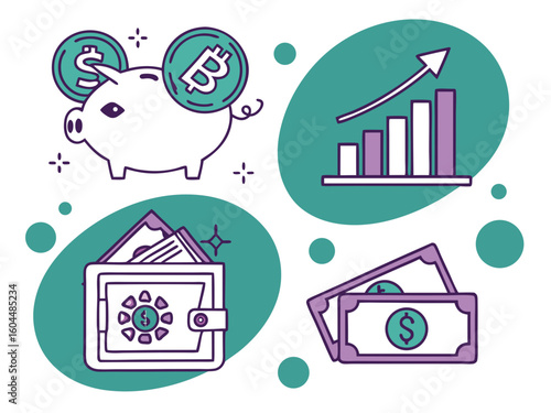 Investments and savings tips for financial growth and planning with piggy bank and money management strategies