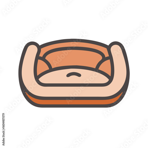 Cozy pet bed in soft colors with simple design on white background 
