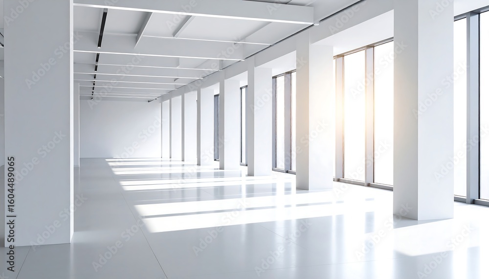 Obraz premium Empty white office space with large windows