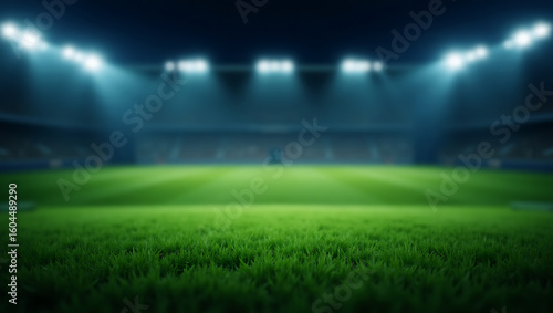 Lush Green Grass on a Sports Field with Stadium Lights at Night