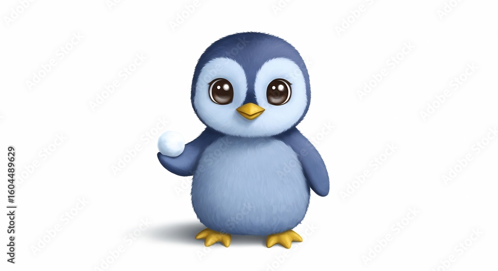 Fototapeta premium 愛らしいペンギン 雪玉抱きしめる 優しい光. AI Generated