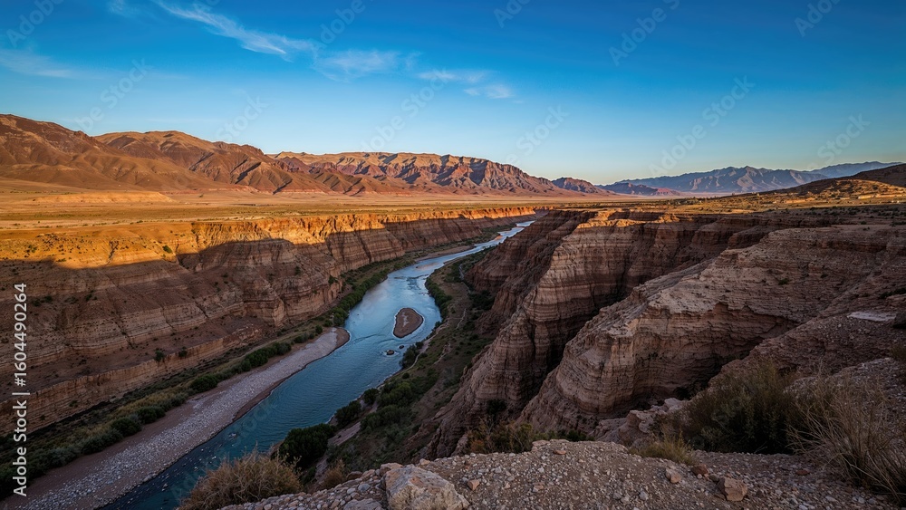 Fototapeta premium The river runs through the scenic valley of Huasco in the Atacama Region.