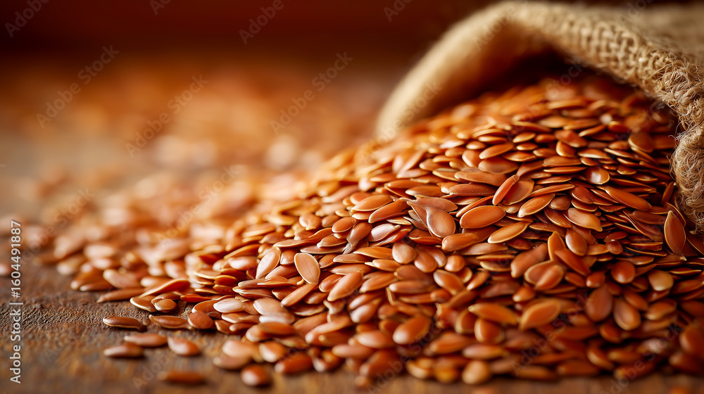 Obraz premium Linseed or flaxseed coming from a cloth bag