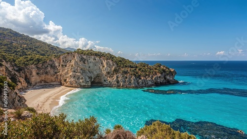 Fototapeta Naklejka Na Ścianę i Meble -  Coastal landscape featuring stones set in bright turquoise sea