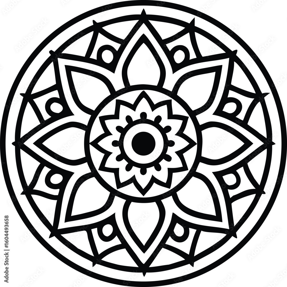 Fototapeta premium Intricate Circular Floral Pattern Silhouette decorative