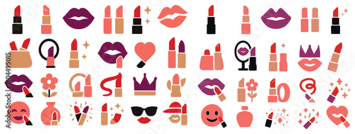Lipstick Icons Collection Beauty Makeup Cosmetics Colorful Emoticons