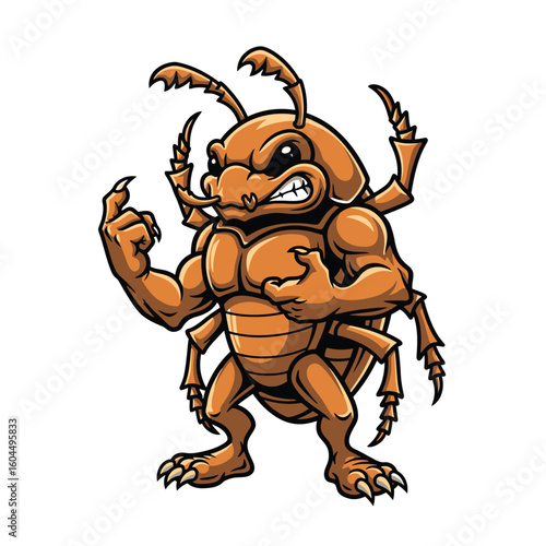 A muscular, anthropomorphic beetle flexing its arms, displaying an aggressive expression.