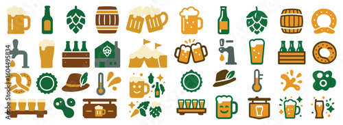 Beer Festival Icons Set Oktoberfest Drinking Event Celebration Symbols