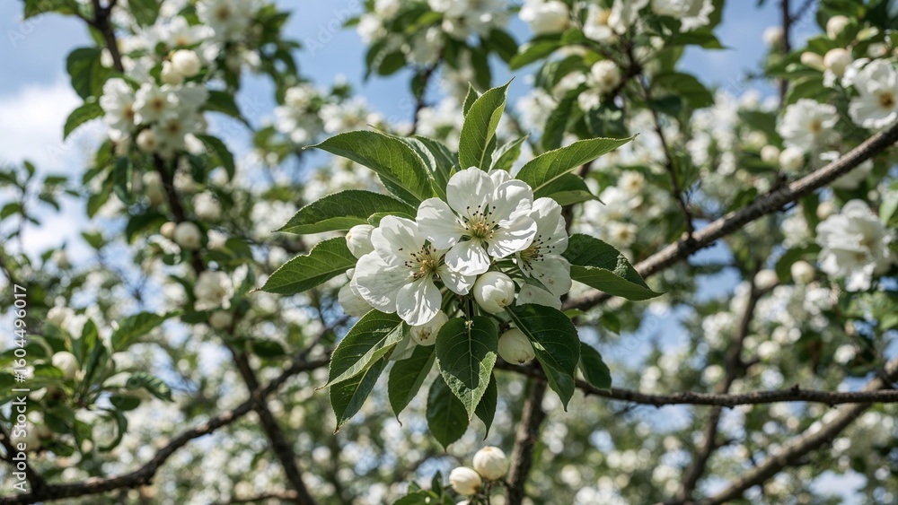 Apple tree covered in white blossoms during spring Apple tree covered in white blossoms during spring