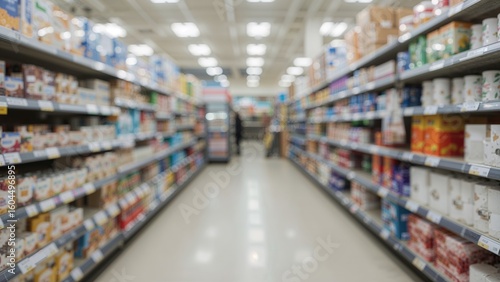 Wallpaper Mural Out-of-focus image showing retail shelves filled with paper towels and toilet paper, representing inflation and economic hardship themes. Torontodigital.ca