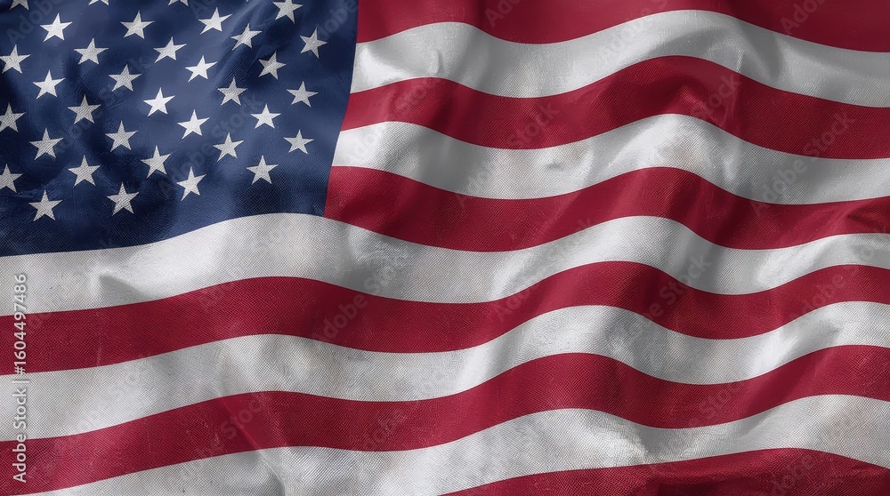 Obraz premium Wavy American Flag Close Up Fabric Texture Patriotism USA Symbol