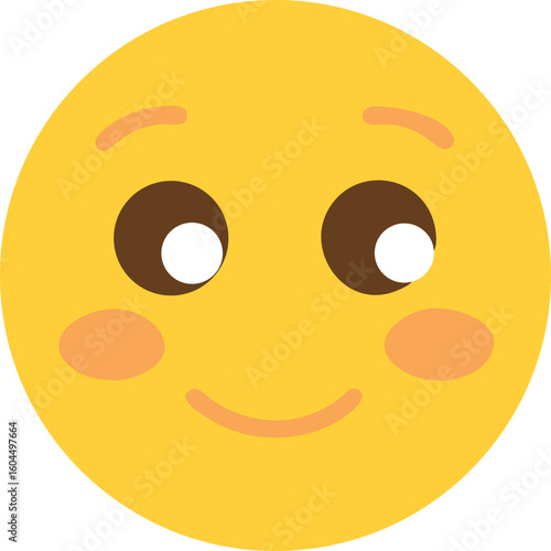 Yellow emoji with blushing cheeks and uneven eyes face smile
