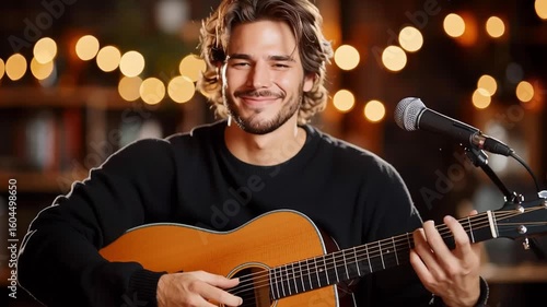 A music artist recording a live acoustic session