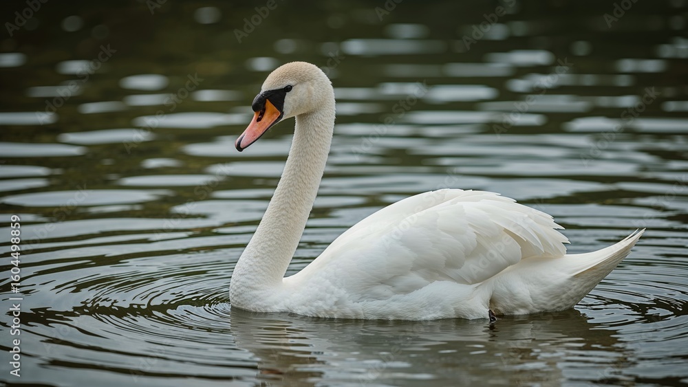 Tranquil waters with a solitary white swan Tranquil waters with a solitary white swan