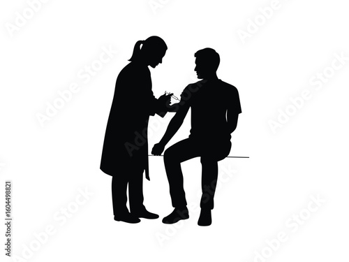 silhouette of a doctor injecting a patient isolated with white background 

